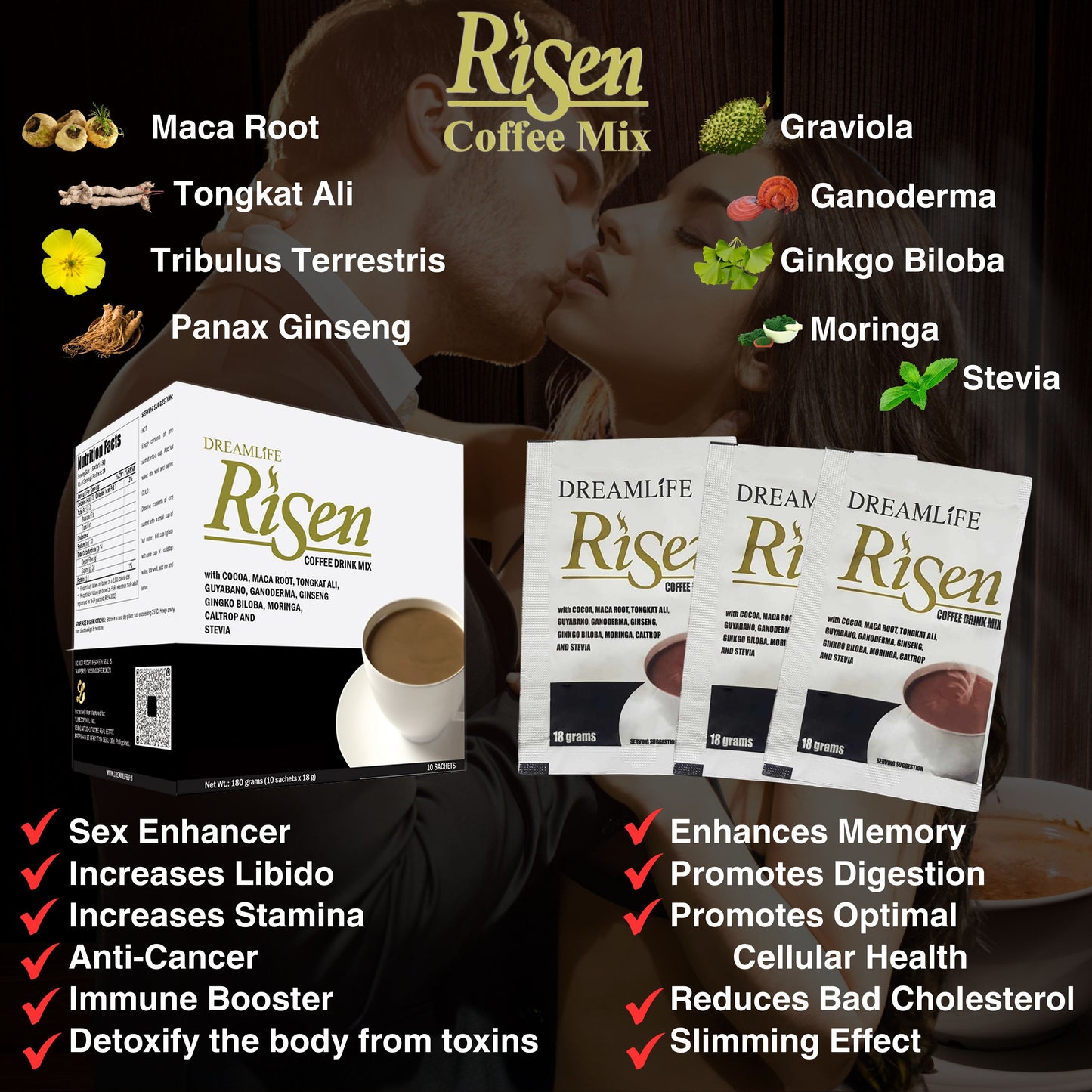 4 BOX RISEN COFFEE ( 40 sachets )